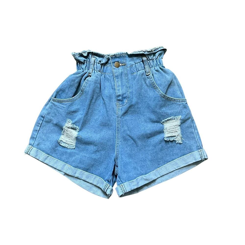Retro Ripped Denim Paperbag Shorts: 80s, 90s, Y2K